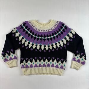 Hand Knit Vintage Fair Isle Nordic Sweater IVY L Chunky Knit Cozycore Soft 90s